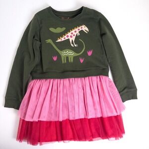 Piccolina Dinosaur Paleontology Sweatshirt Dress Tulle Skirt Green Girls 8